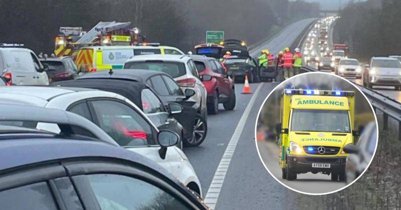 Six people in hospital after six-vehicle crash on A47