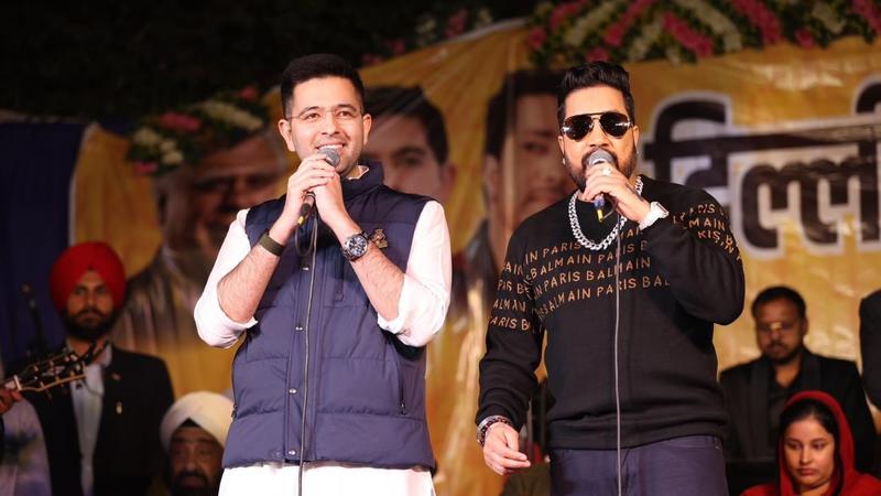 Raghav Chadha jams with Mika Singh during Delhi political campaign event | Watch