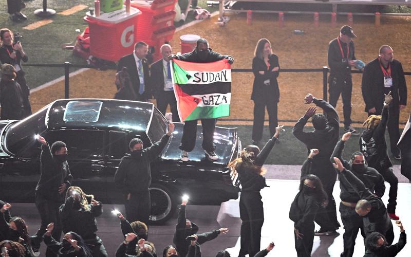 Super Bowl performer ejected after displaying Palestinian flag that said ‘Gaza’