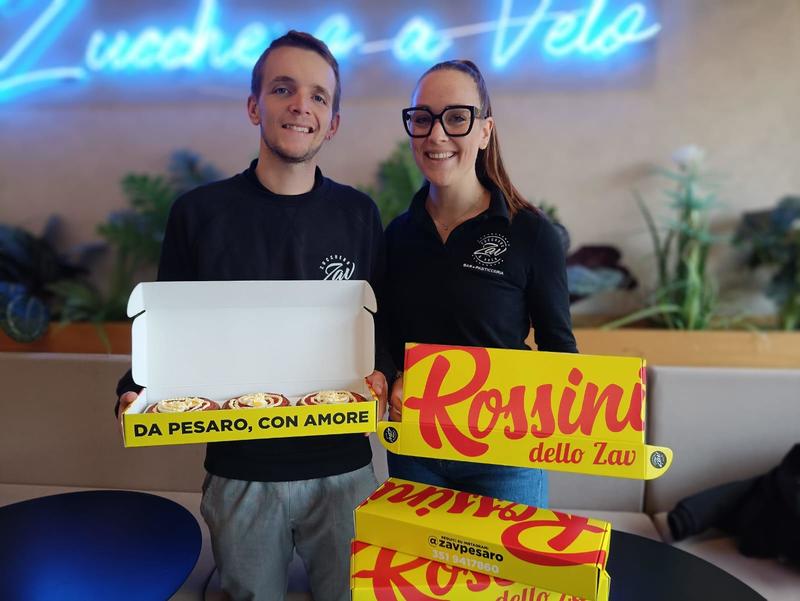 Nuova scatola per le pizzette Rossini: così viaggiano da Pesaro con amore