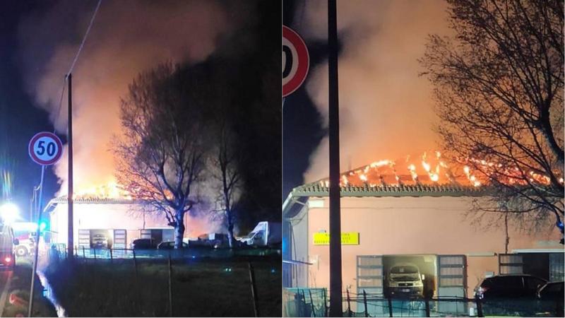 Incendio in un’officina: fiamme alte in cielo, paura nella Bassa bolognese