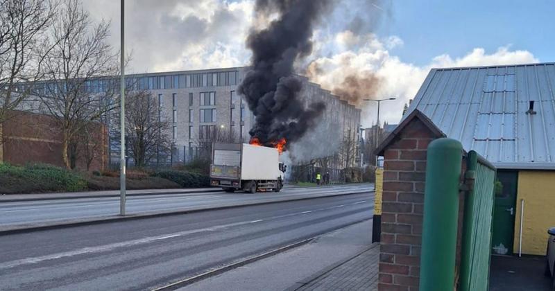 Lorry catches fire in busy city road