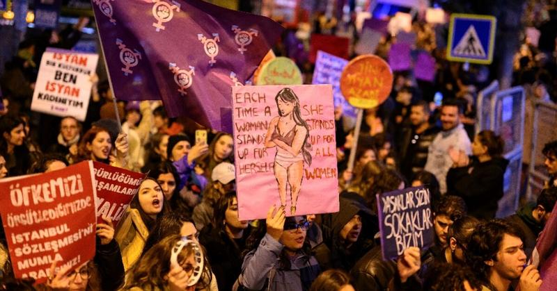 Protesters rally on International Women's Day, fearing far right